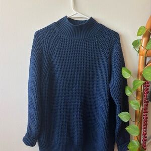 BDG Blue and Green Cowl Turtleneck Sweater with Chunky Knit